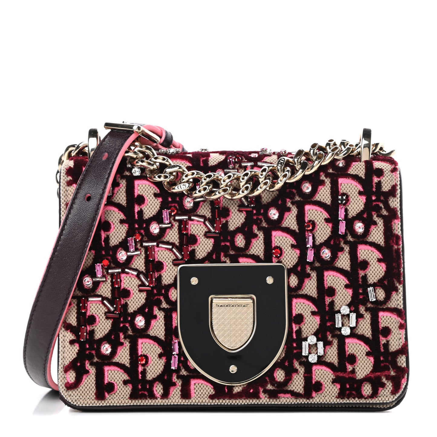 Velvet Crystal Small Diorama Club Flap Bag Plum