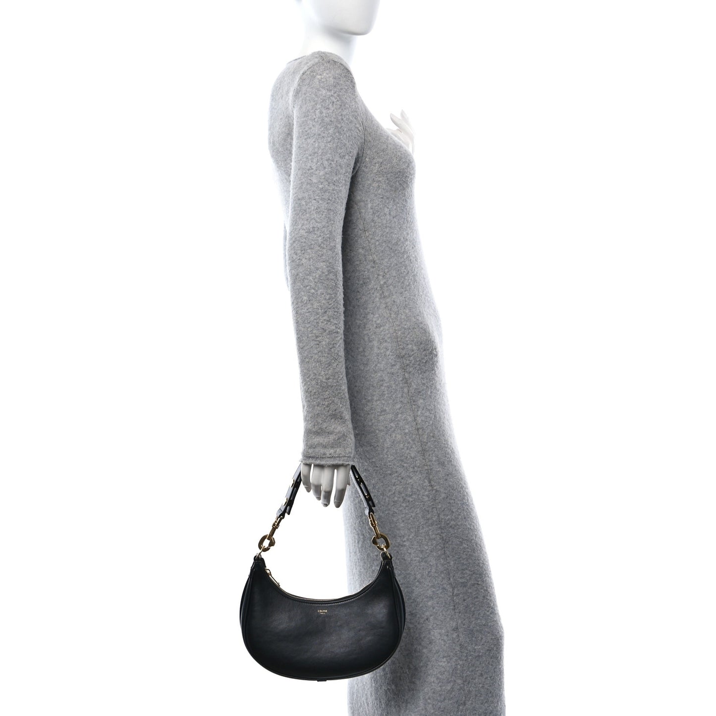 Smooth Calfskin Medium Strap Ava Shoulder Bag Black
