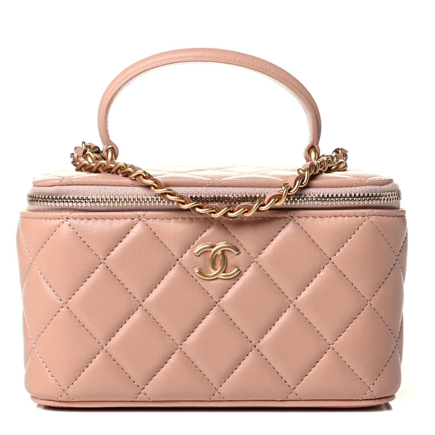 Chanel Lambskin Quilted Small Top Handle Vanity Case With Chain Beige 1 of 6
