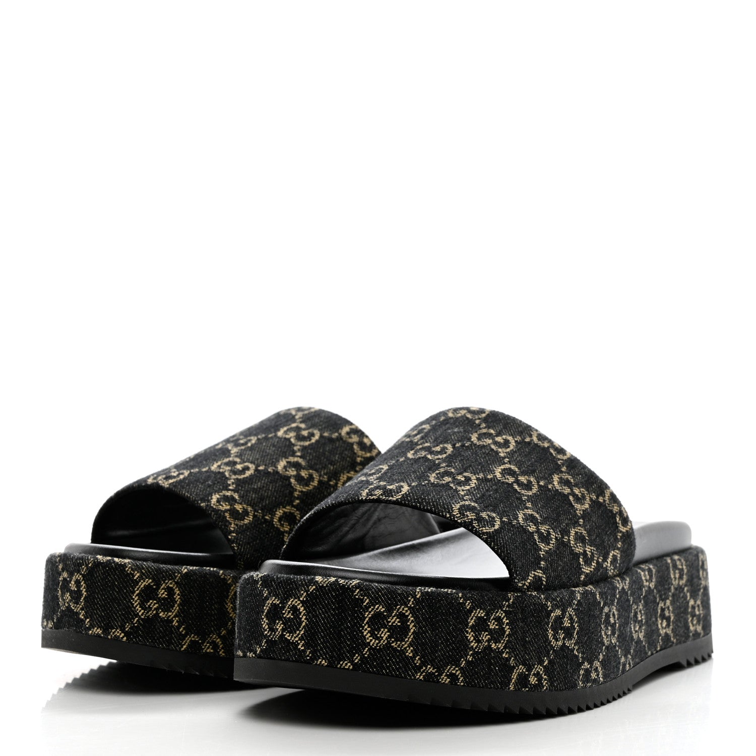 Gucci Jacquard Black Denim GG Monogram Angelina Platform 55mm Slide Sandals 40 Black Ivory 3 of 8