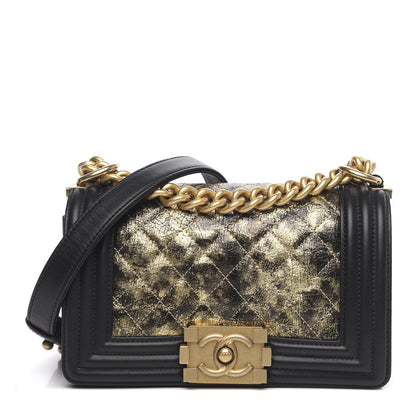 Chanel Metallic Crumpled Goatskin Small Boy Flap Black Gold 1 of 13