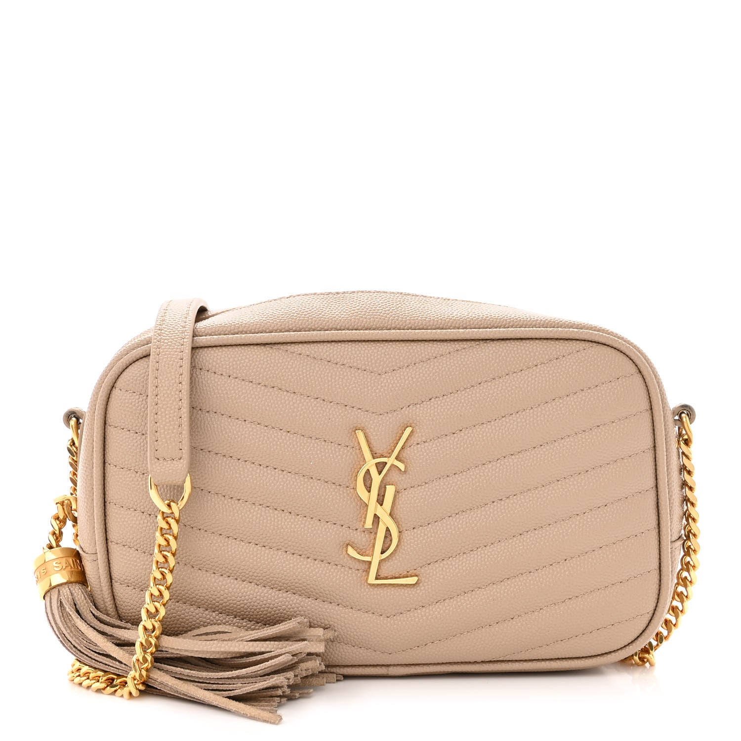 Saint Laurent Grain De Poudre Matelasse Monogram Mini Lou Camera Bag Dark Beige 1 of 10