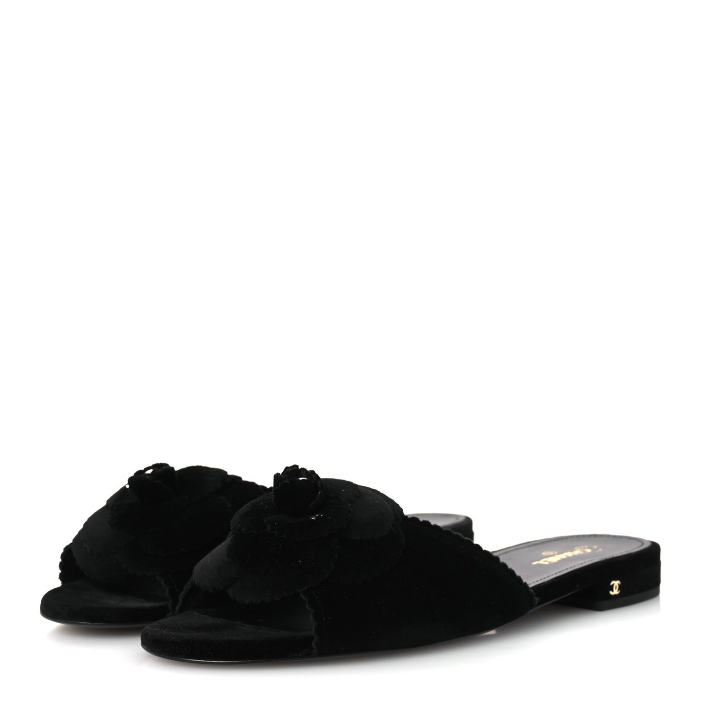 Velvet Pearl Camellia Slide Sandals 41 Black