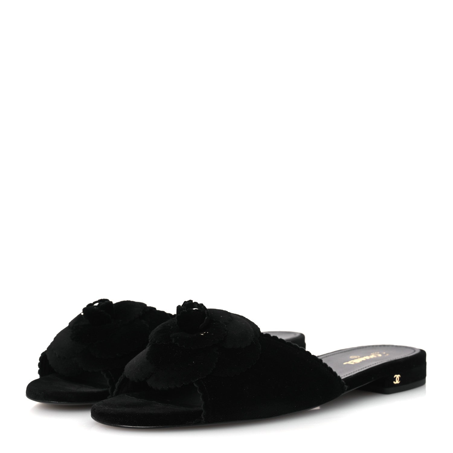 Chanel Velvet Pearl Camellia Slide Sandals 41 Black 4 of 12
