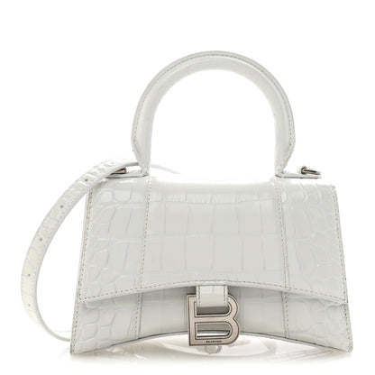 Balenciaga Shiny Calfskin Crocodile Embossed Hourglass Top Handle Bag XS White 1 of 13