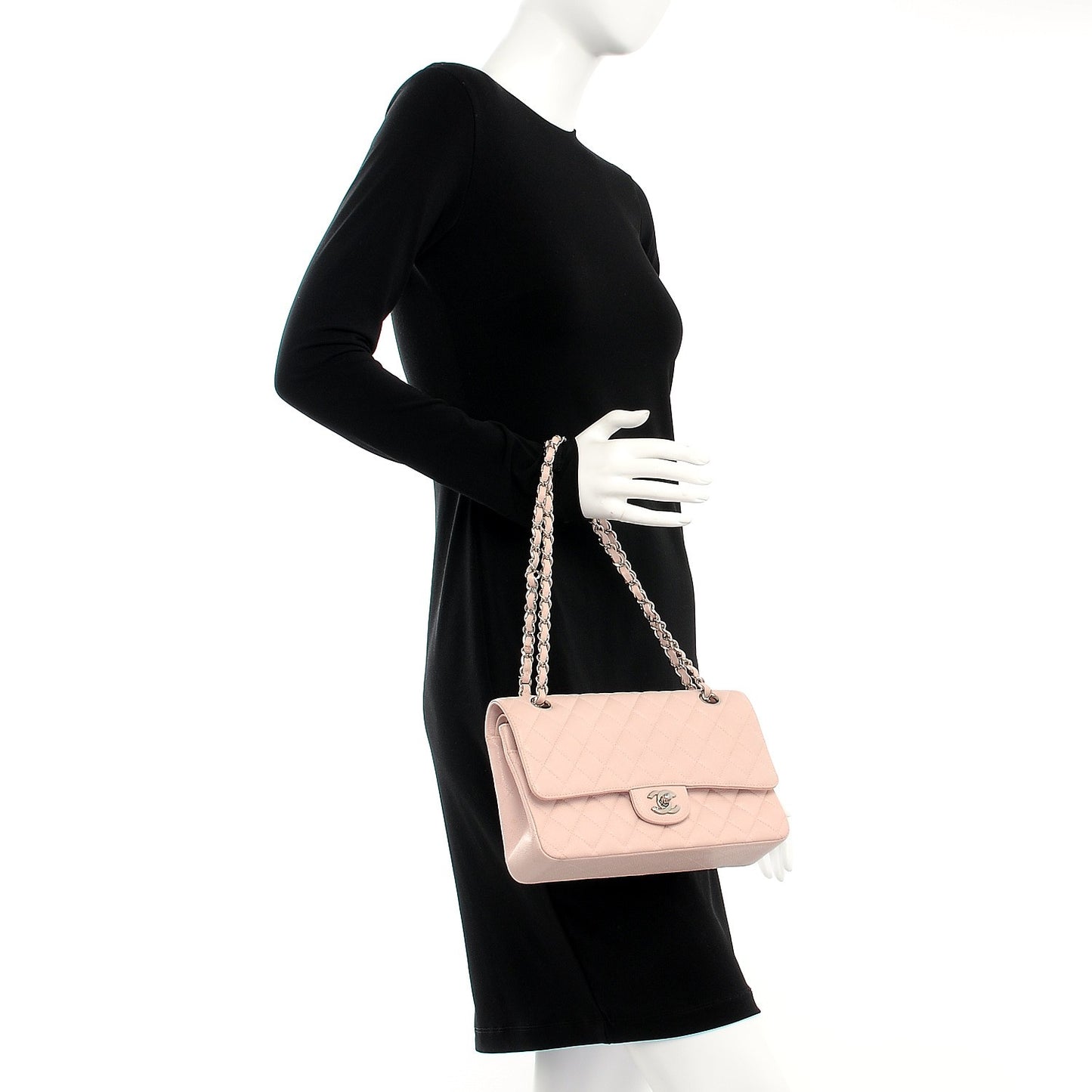Caviar Quilted Medium Double Flap Pink