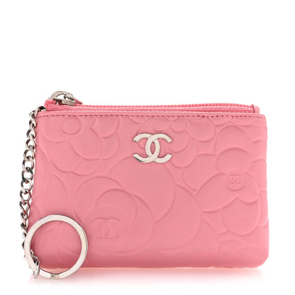 Chanel Lambskin Camellia Embossed Key Holder Case Pink 1 of 8