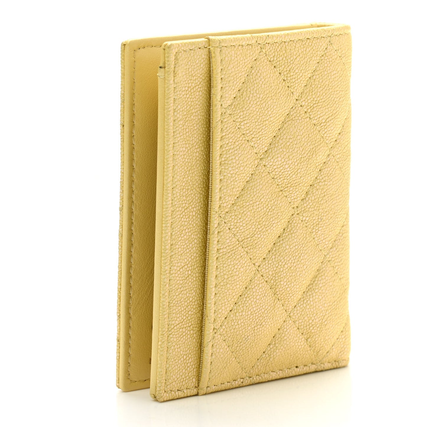 Caviar Quilted Card Holder Wallet Yellow