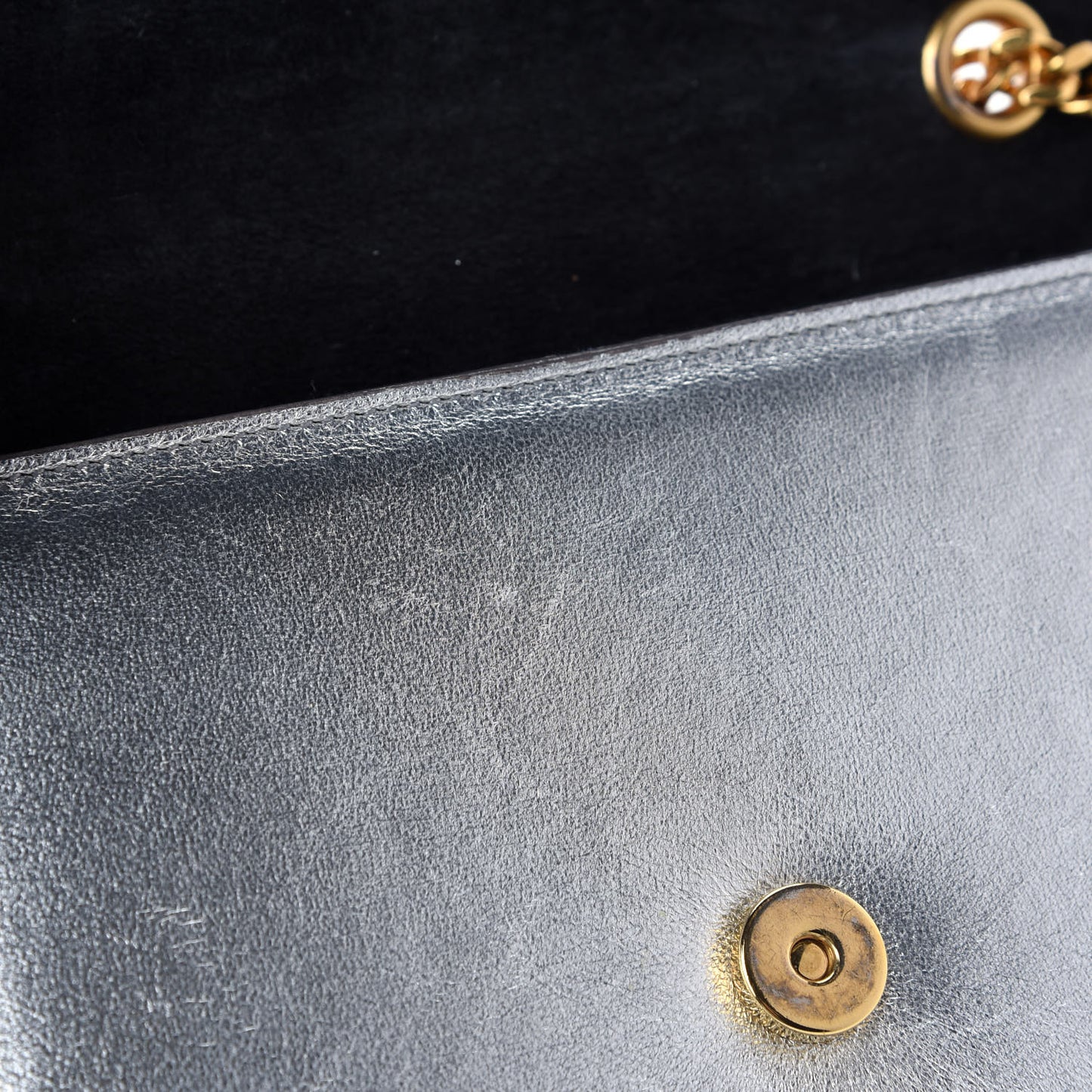 Metallic Calfskin Small Classic Monogram Kate Tassel Satchel Silver