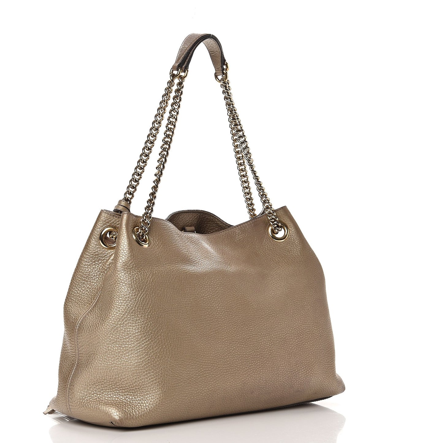 Metallic Pebbled Calfskin Medium Soho Chain Shoulder Bag Golden Beige