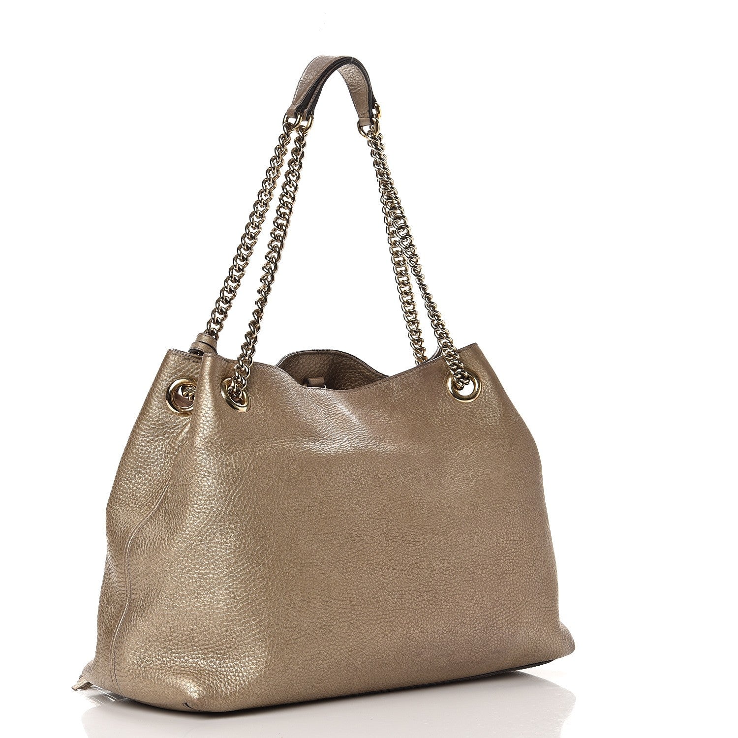 Gucci Metallic Pebbled Calfskin Medium Soho Chain Shoulder Bag Golden Beige 3 of 13