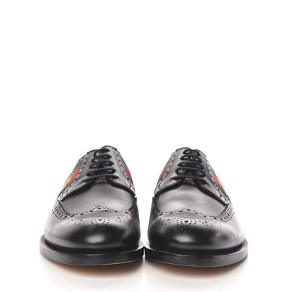 Gucci Calfskin Web Bee Embroidered Mens Wingtip Derby Loafers 7.5 Black 2 of 11