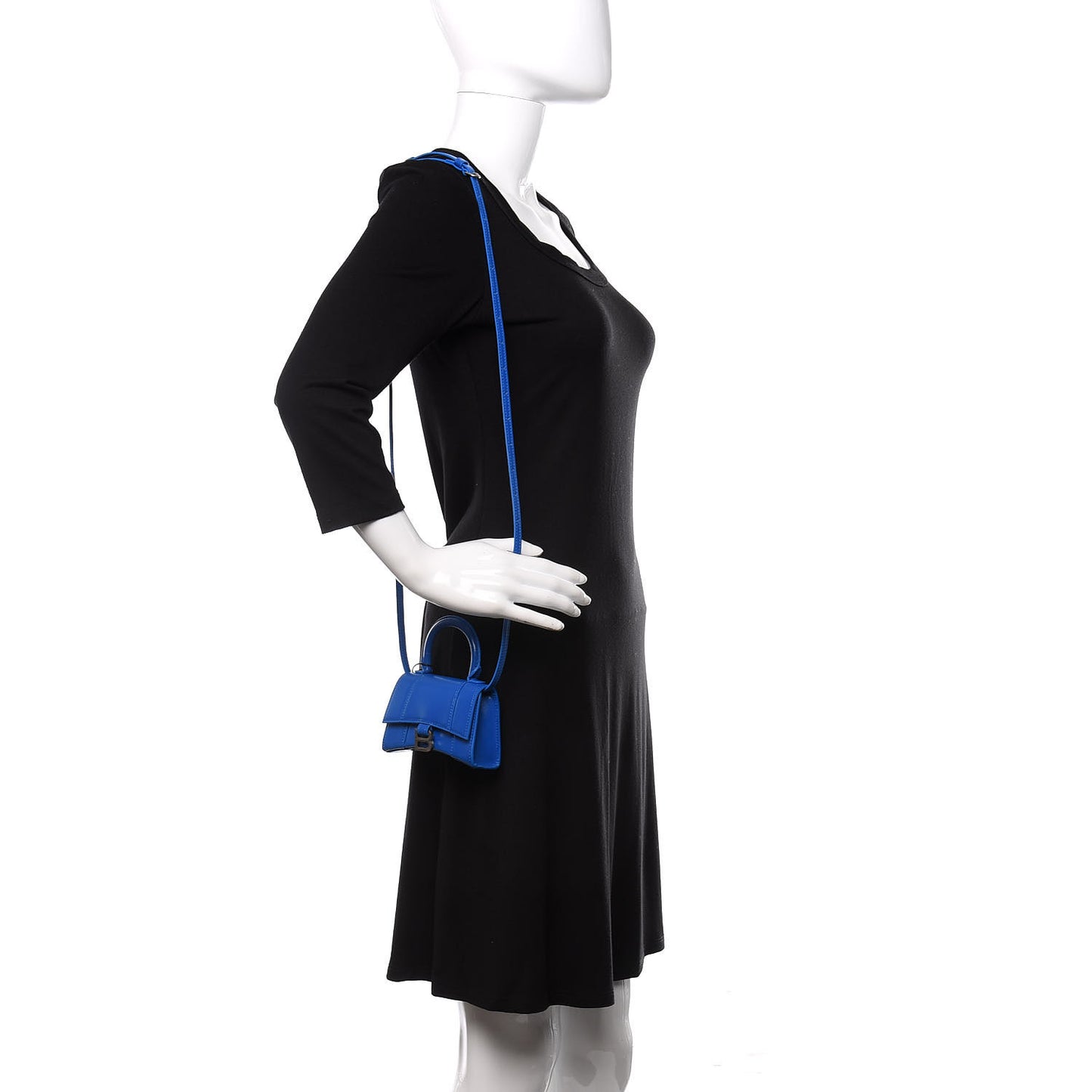 Shiny Box Calfskin Hourglass Top Handle Bag Mini Bleu