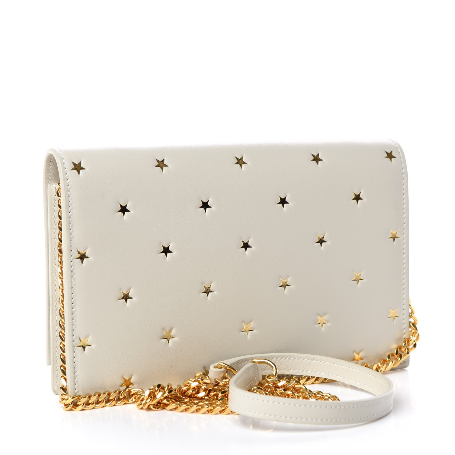 Saint Laurent Calfskin Star Print Monogram Kate Tassel Chain Wallet White Gold 3 of 8