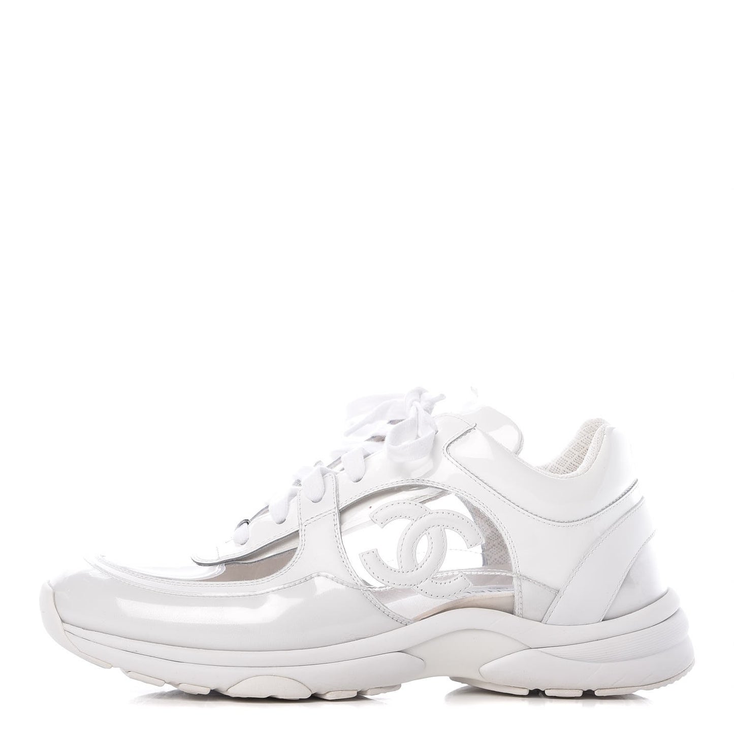 Calfskin Patent Transparent Womens Sneakers 40 White
