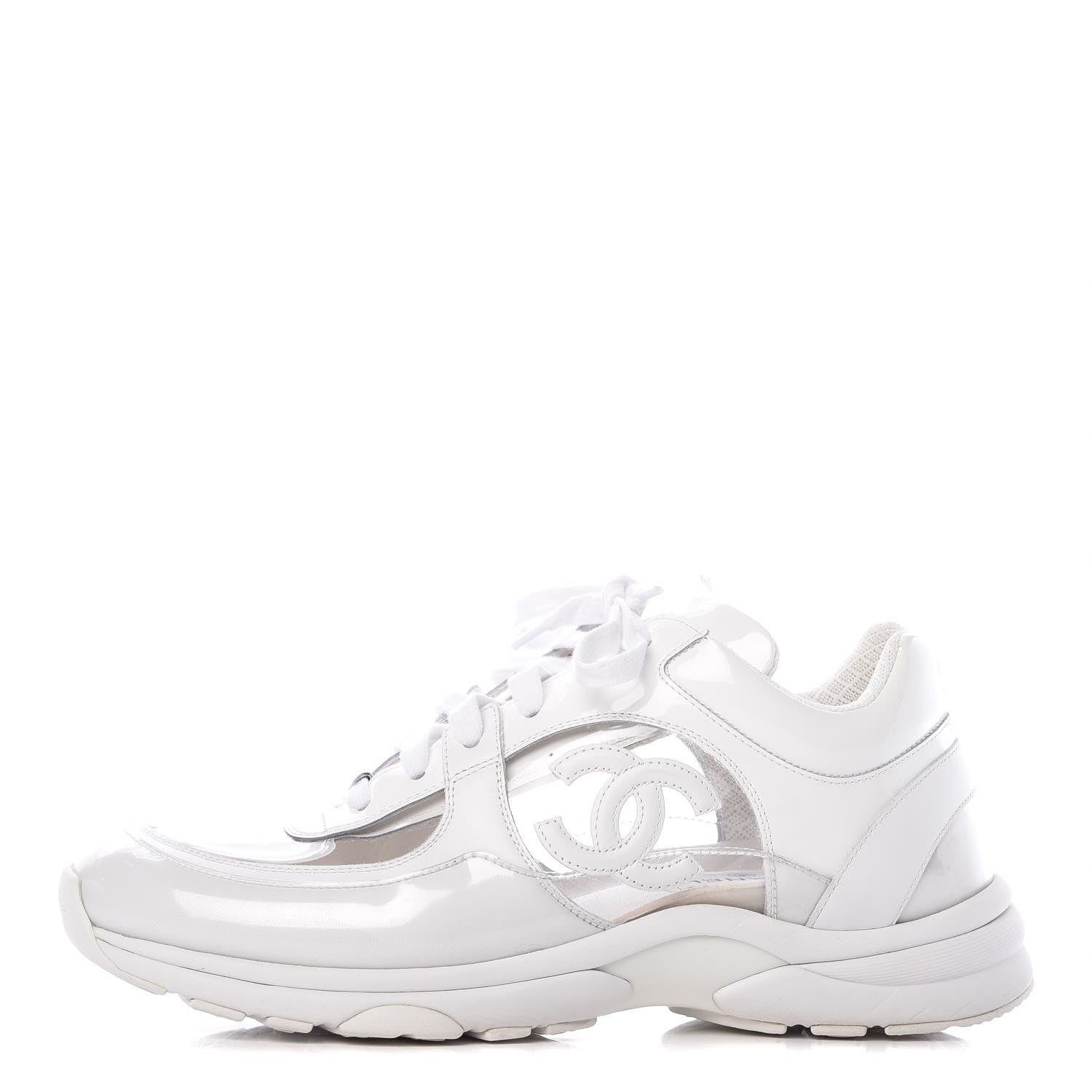 Chanel Calfskin Patent Transparent Womens Sneakers 40 White 1 of 11