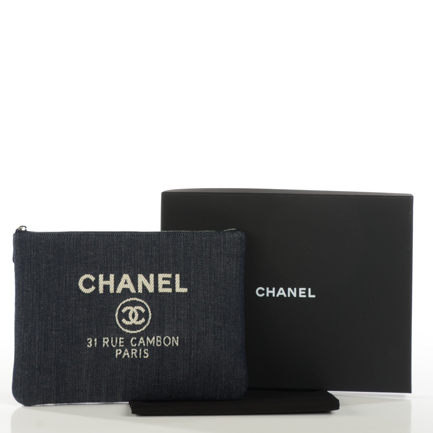 Chanel Denim Large Deauville Pouch Dark Blue 5 of 8