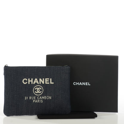 Chanel Denim Large Deauville Pouch Dark Blue 5 of 8