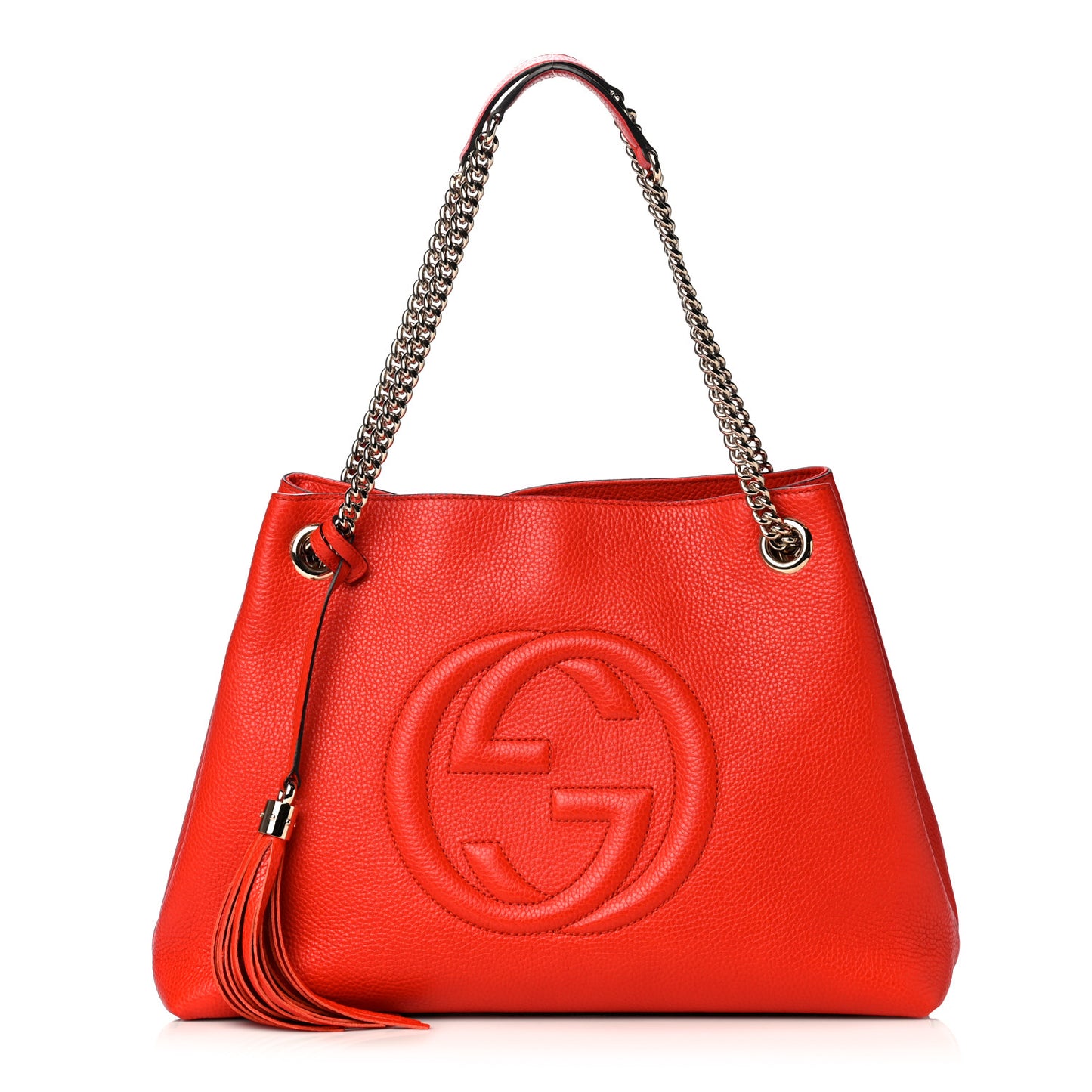 Pebbled Calfskin Medium Soho Chain Shoulder Bag Sun Orange