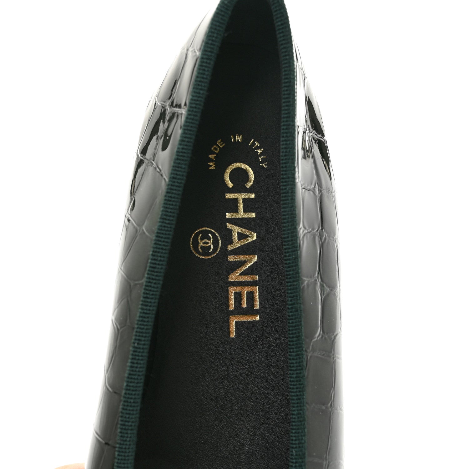 Chanel Patent Calfskin Crocodile Embossed Ballerina Flats 38 Dark Green Black 7 of 10