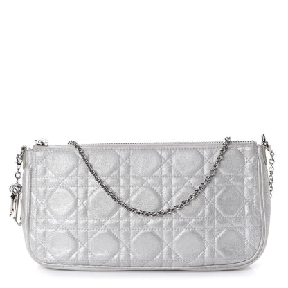 Christian Dior Metallic Lambskin Cannage Chain Pouch Silver 1 of 9