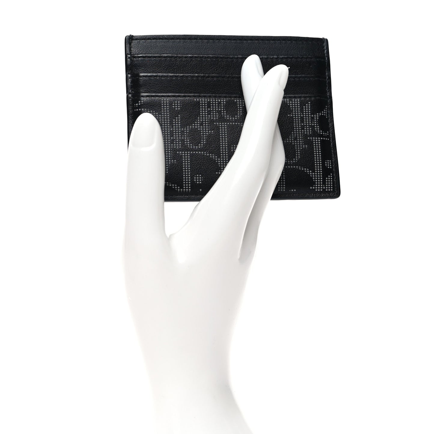 Calfskin Oblique Galaxy Perforated Card Holder Black White