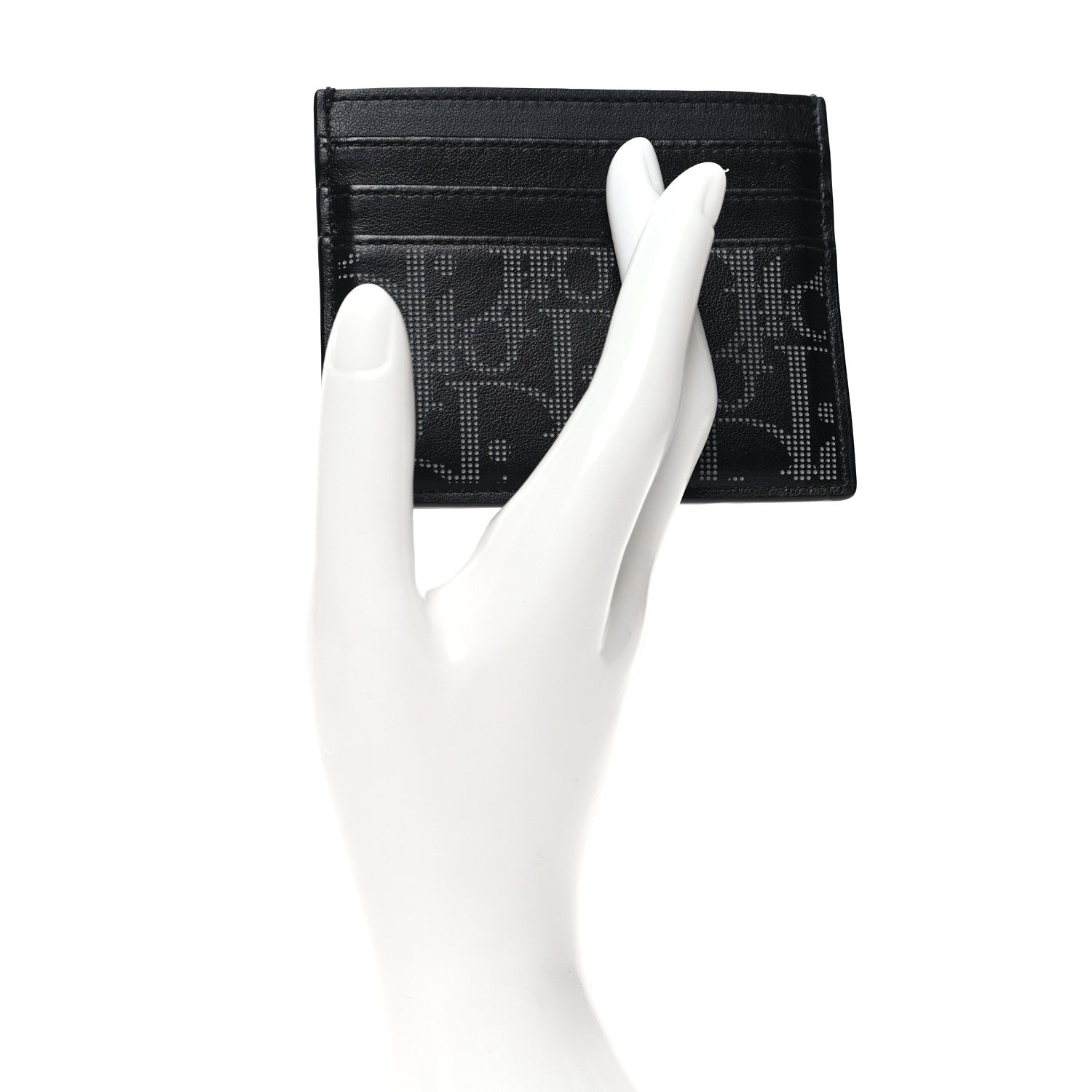 Christian Dior Calfskin Oblique Galaxy Perforated Card Holder Black White 2 of 8