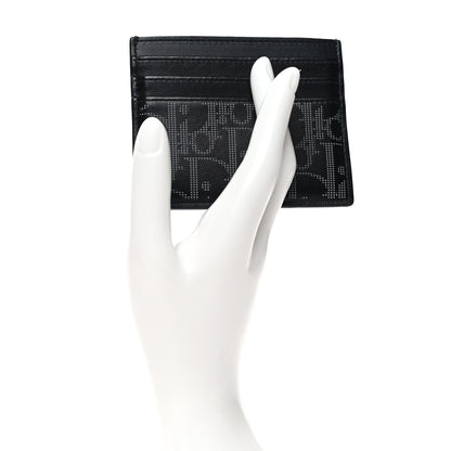 Christian Dior Calfskin Oblique Galaxy Perforated Card Holder Black White 2 of 8