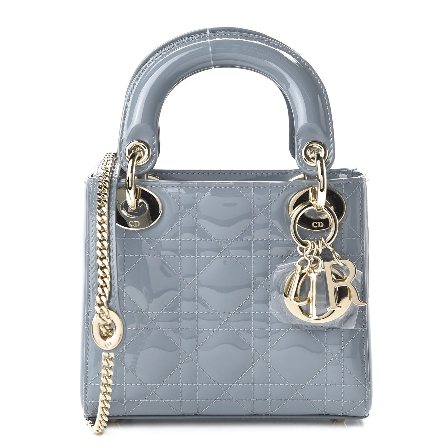 Patent Cannage Mini Lady Dior Light Blue