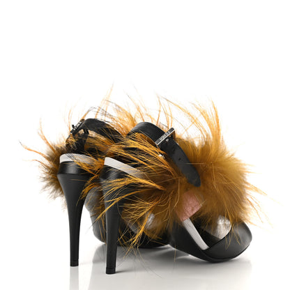 Fendi Calfskin Fox Fur Bag Bug Sandals 36.5 Orange 4 of 8