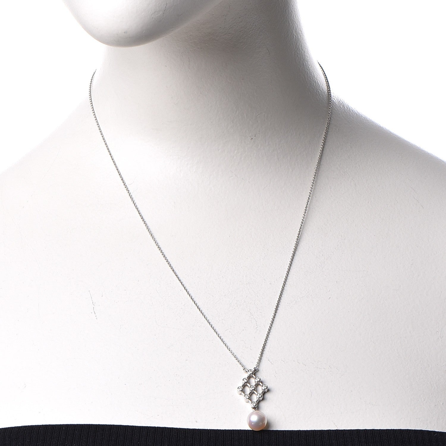 Mikimoto 18K White Gold Diamond 8mm Akoya Pearl Pendant Necklace 2 of 6