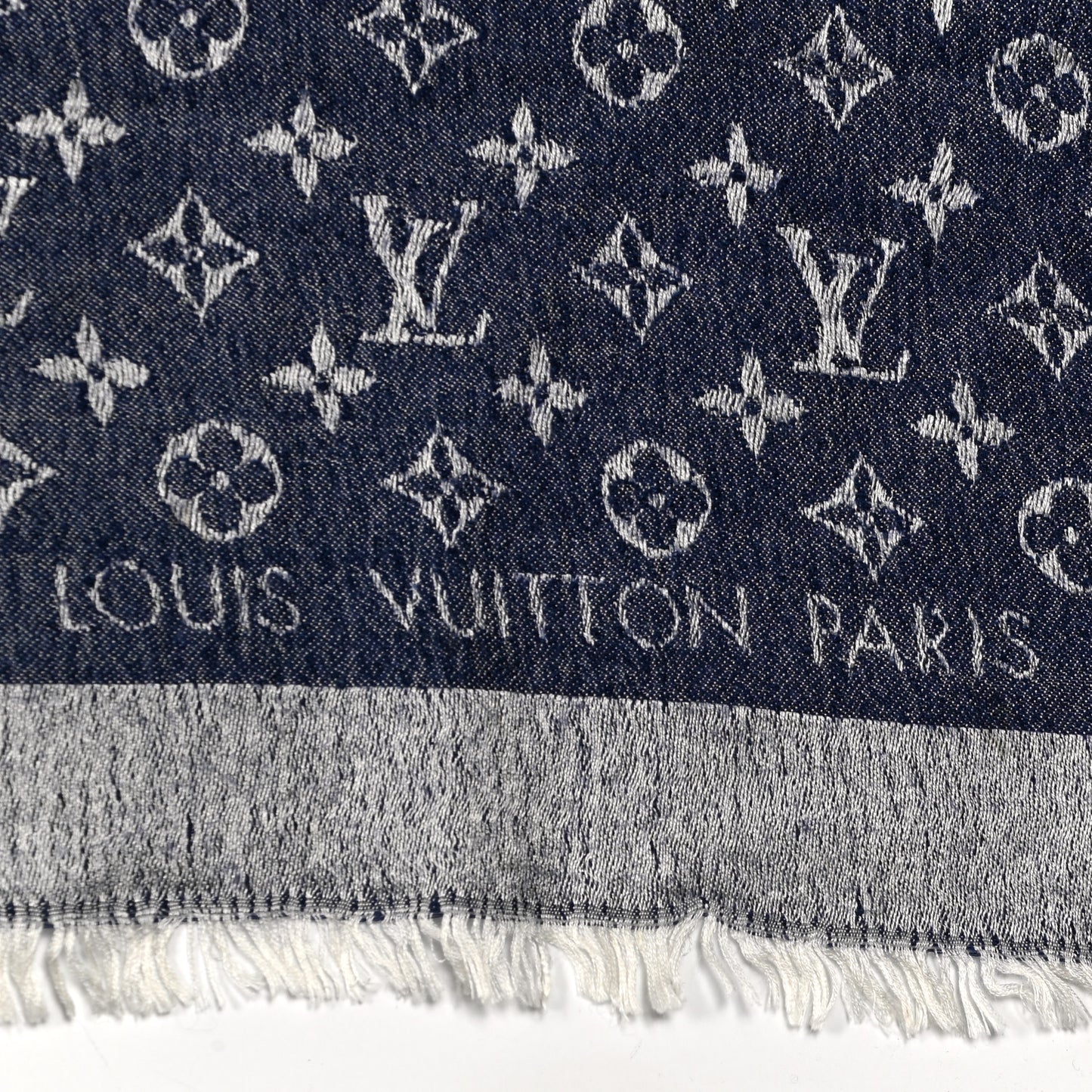 Silk Wool Monogram Denim Shawl Blue