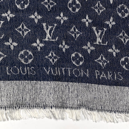Louis Vuitton Silk Wool Monogram Denim Shawl Blue 2 of 6