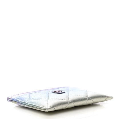 Chanel Gradient Metallic Calfskin Quilted Card Holder Silver Blue Yellow Purple 4 of 12