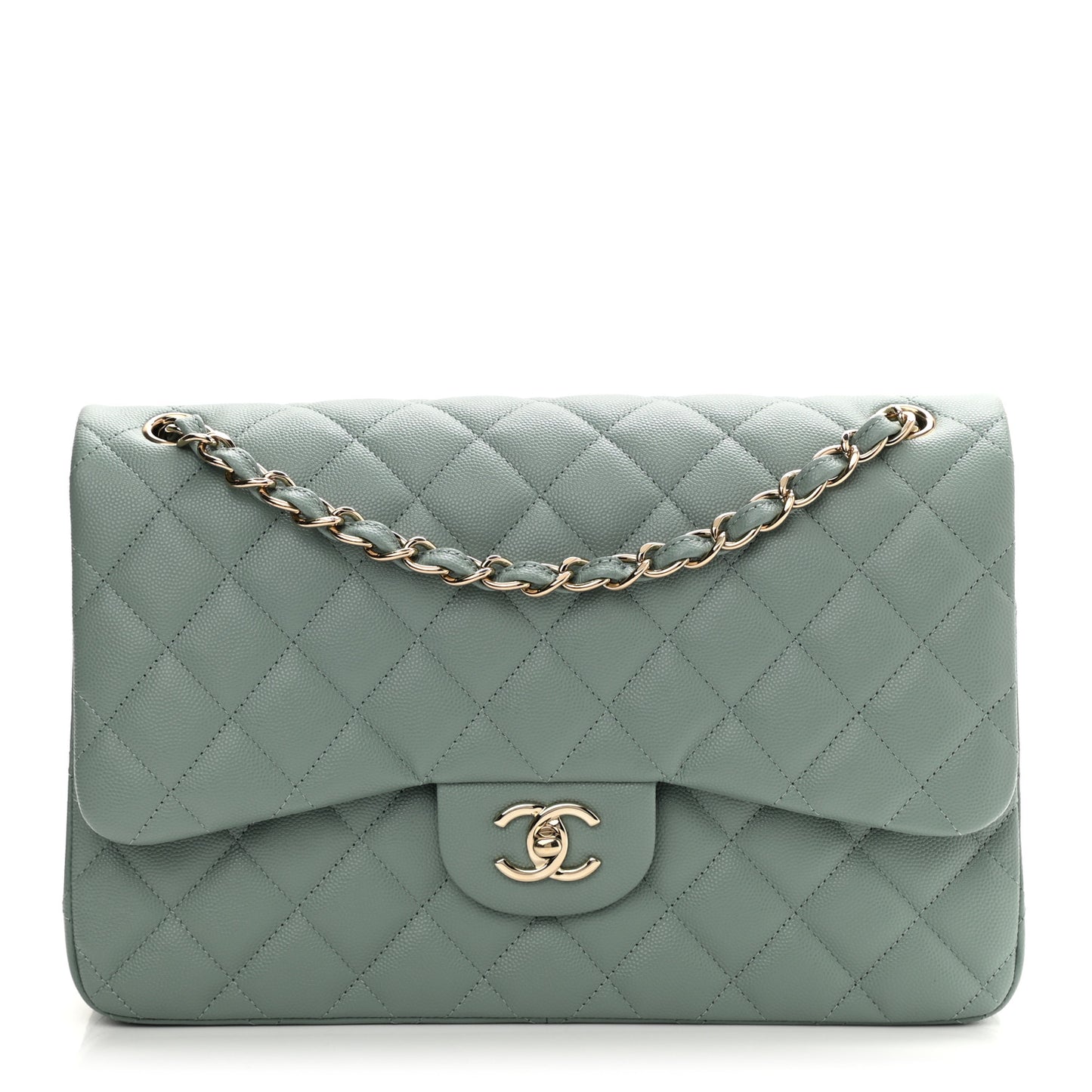 Caviar Quilted Jumbo Double Flap Dark Green