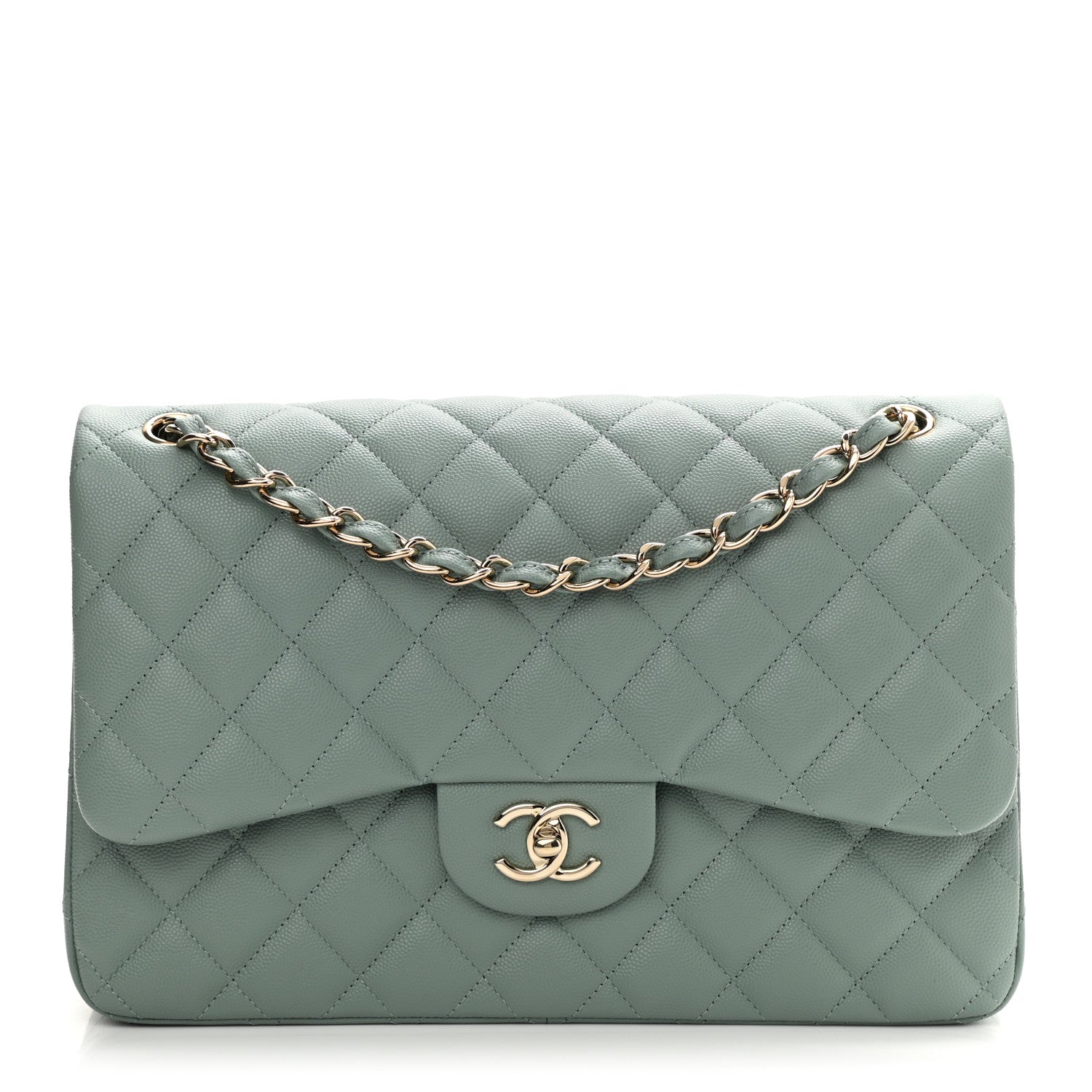 Chanel Caviar Quilted Jumbo Double Flap Dark Green 1 of 11