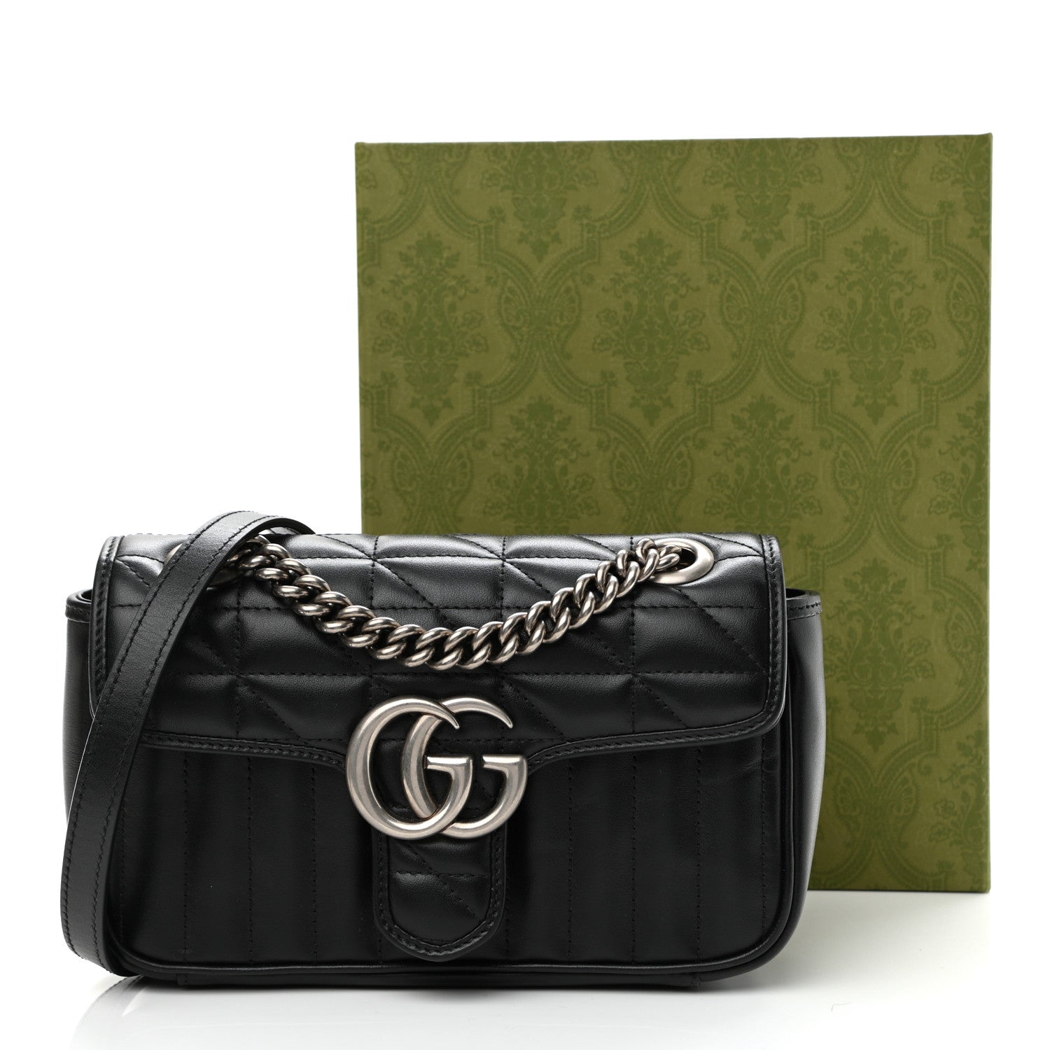 Gucci Calfskin Matelasse Aria Mini GG Marmont Shoulder Bag Black 10 of 10
