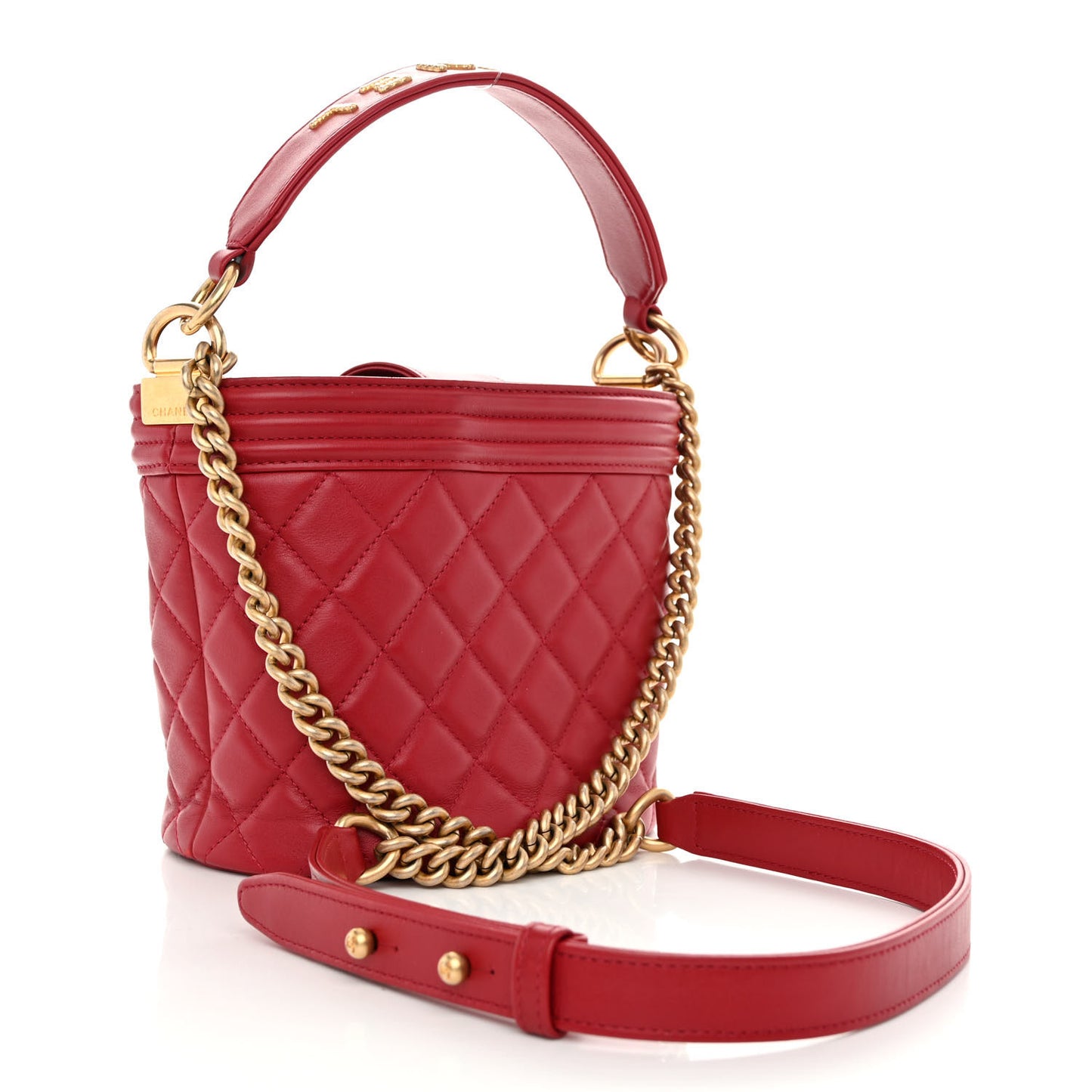 Calfskin Quilted Boy Bucket Bag Red
