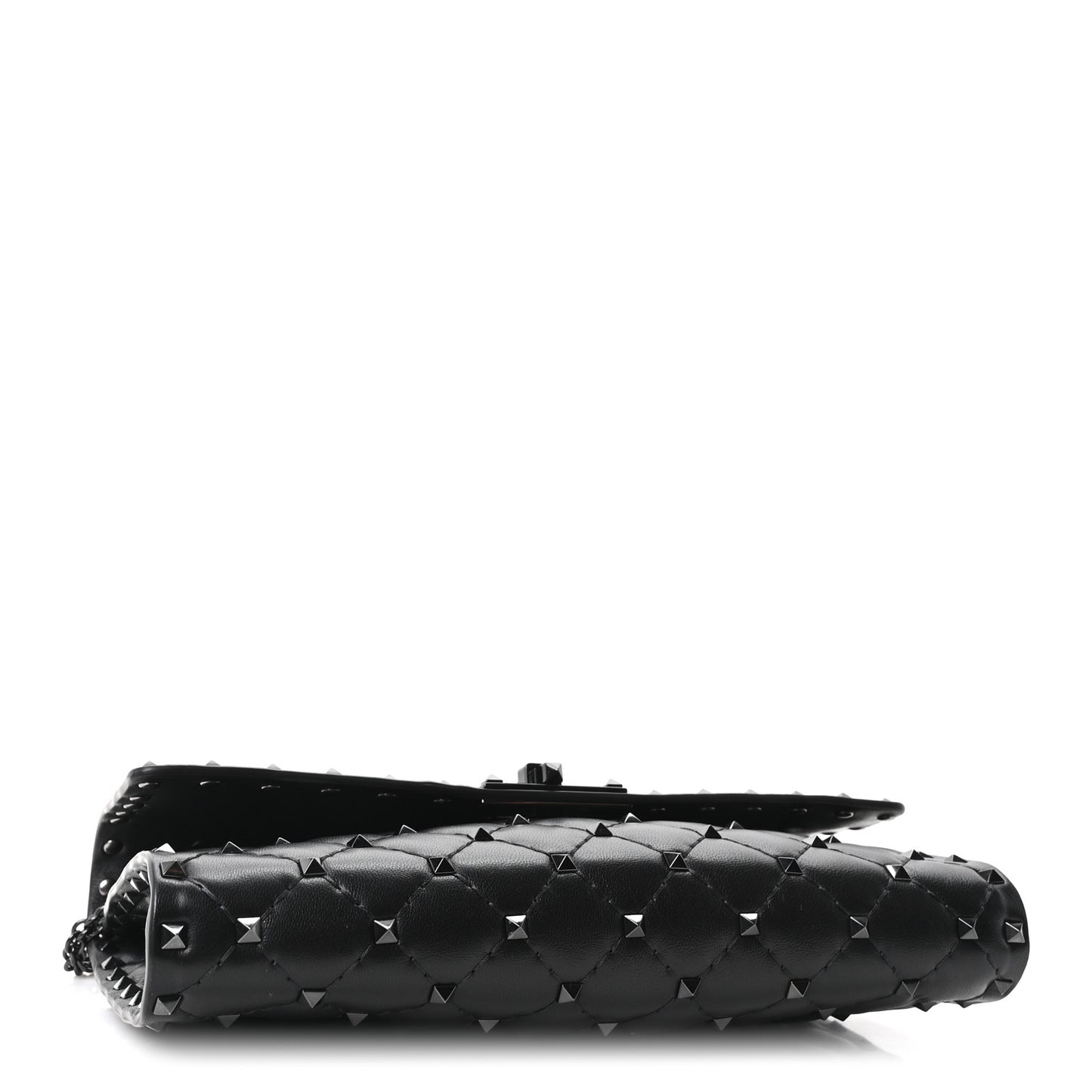 Lambskin Rockstud Spike Wallet on Chain Black