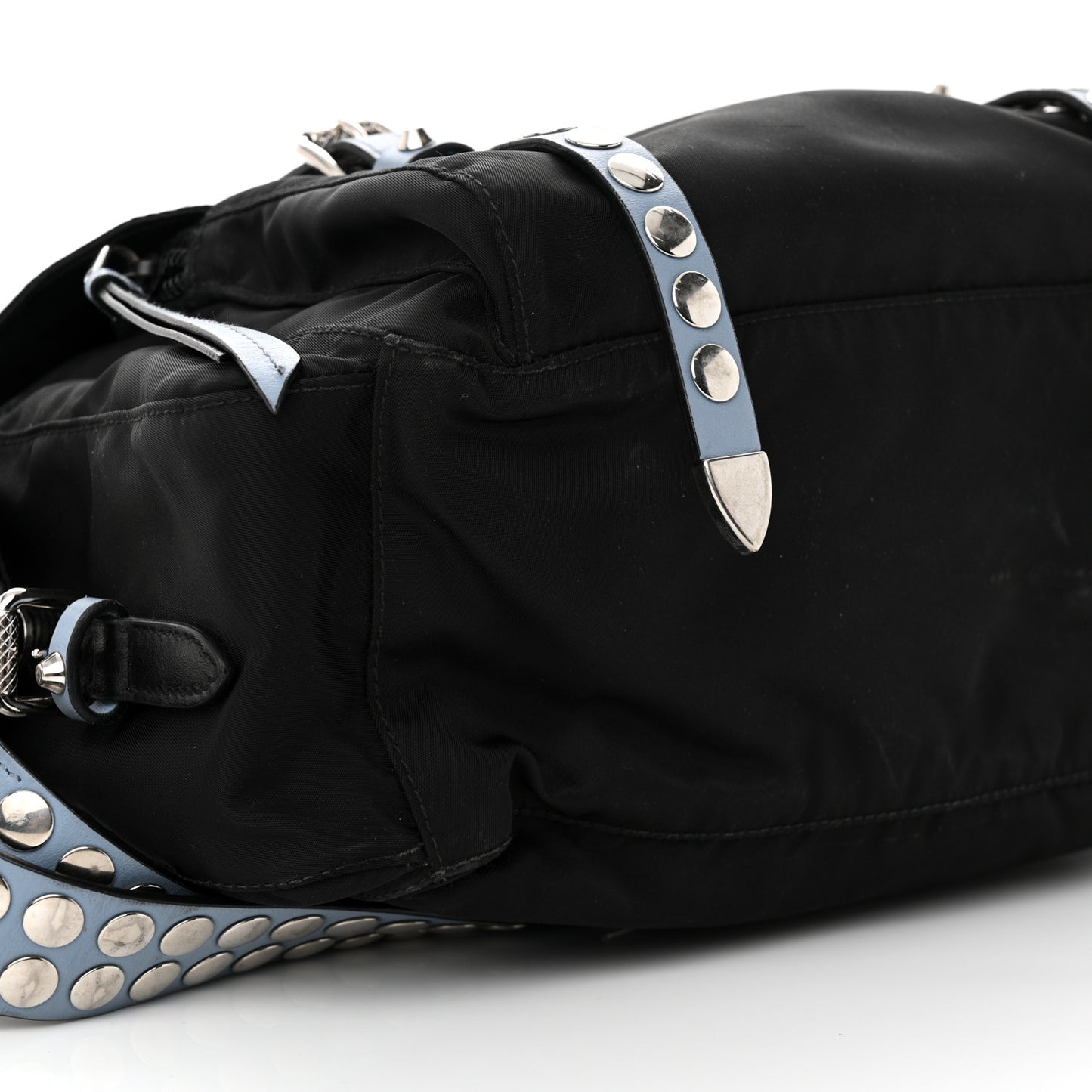 Nylon New Vela Studded Messenger Bag Black