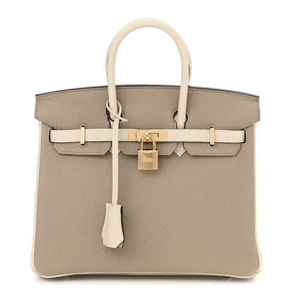Hermes Togo Horseshoe Birkin 25 Gris Tourterelle Craie 1 of 10
