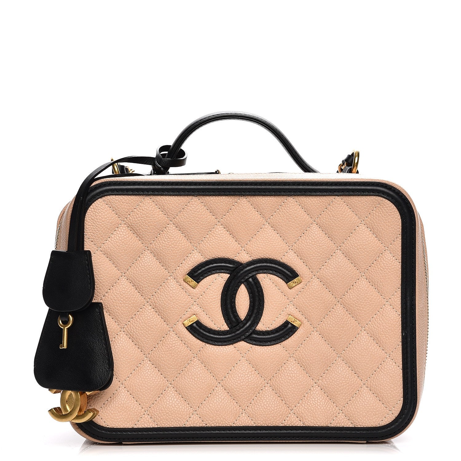 Chanel Caviar Quilted Large CC Filigree Vanity Case Beige Black 1 of 9