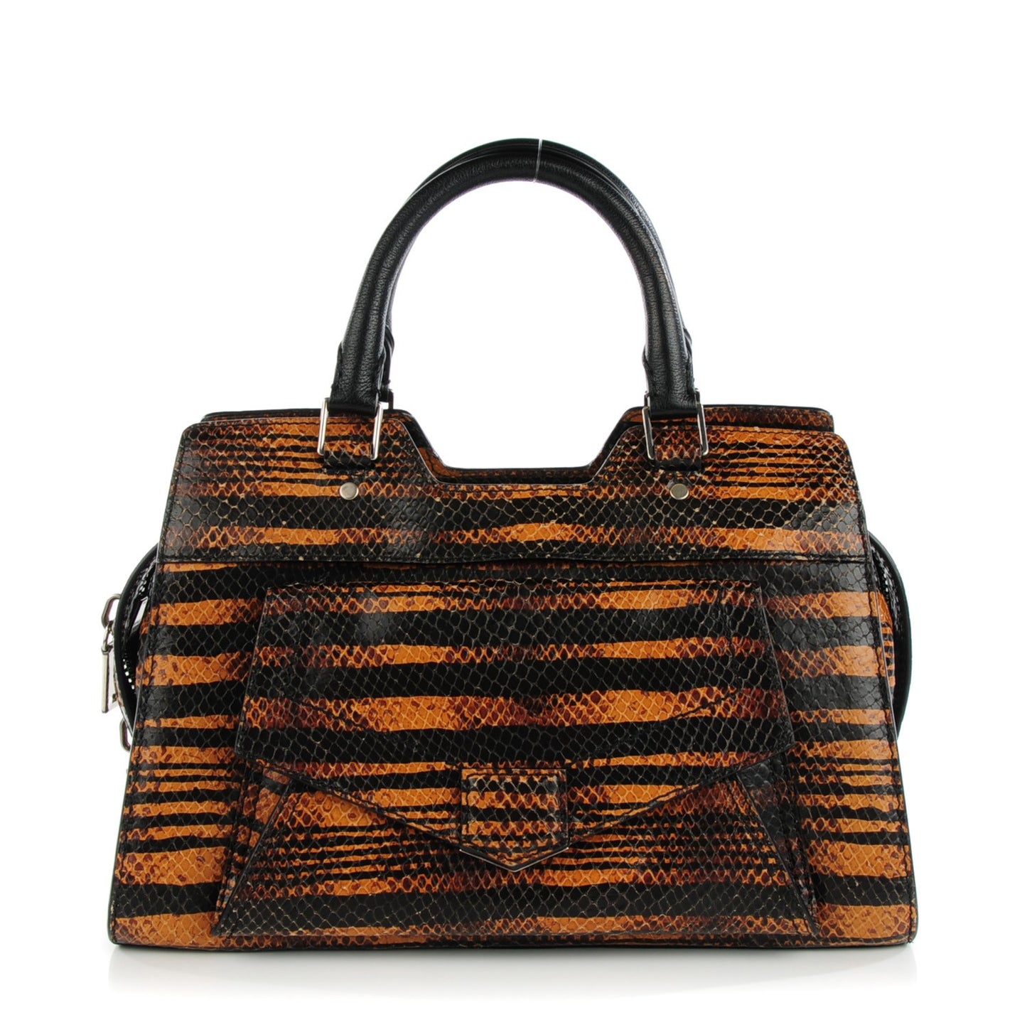 Striped Snake Calfskin Embossed Small PS13 Satchel Orange Black
