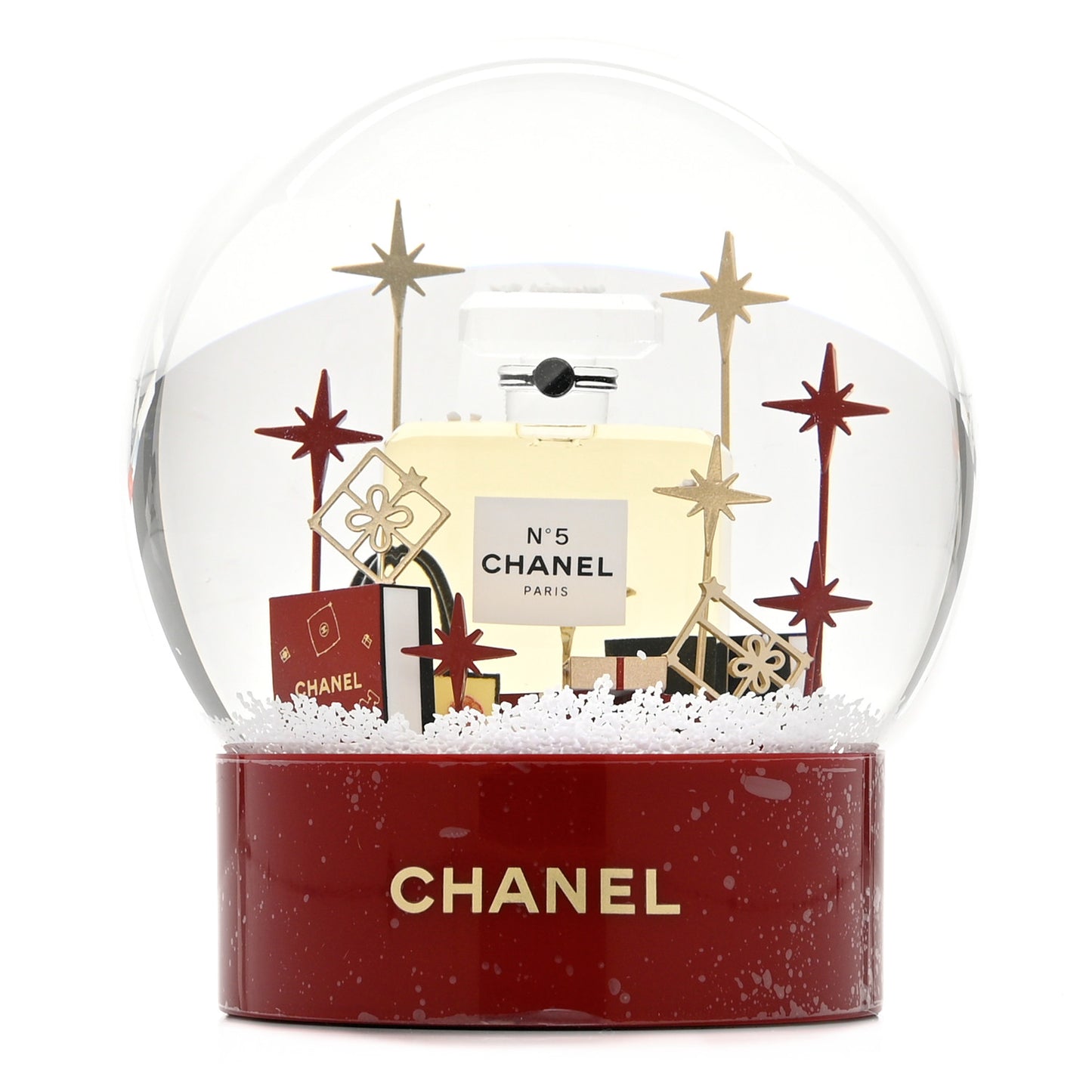 Glass N°5 Perfume Bottle Snow Globe Red