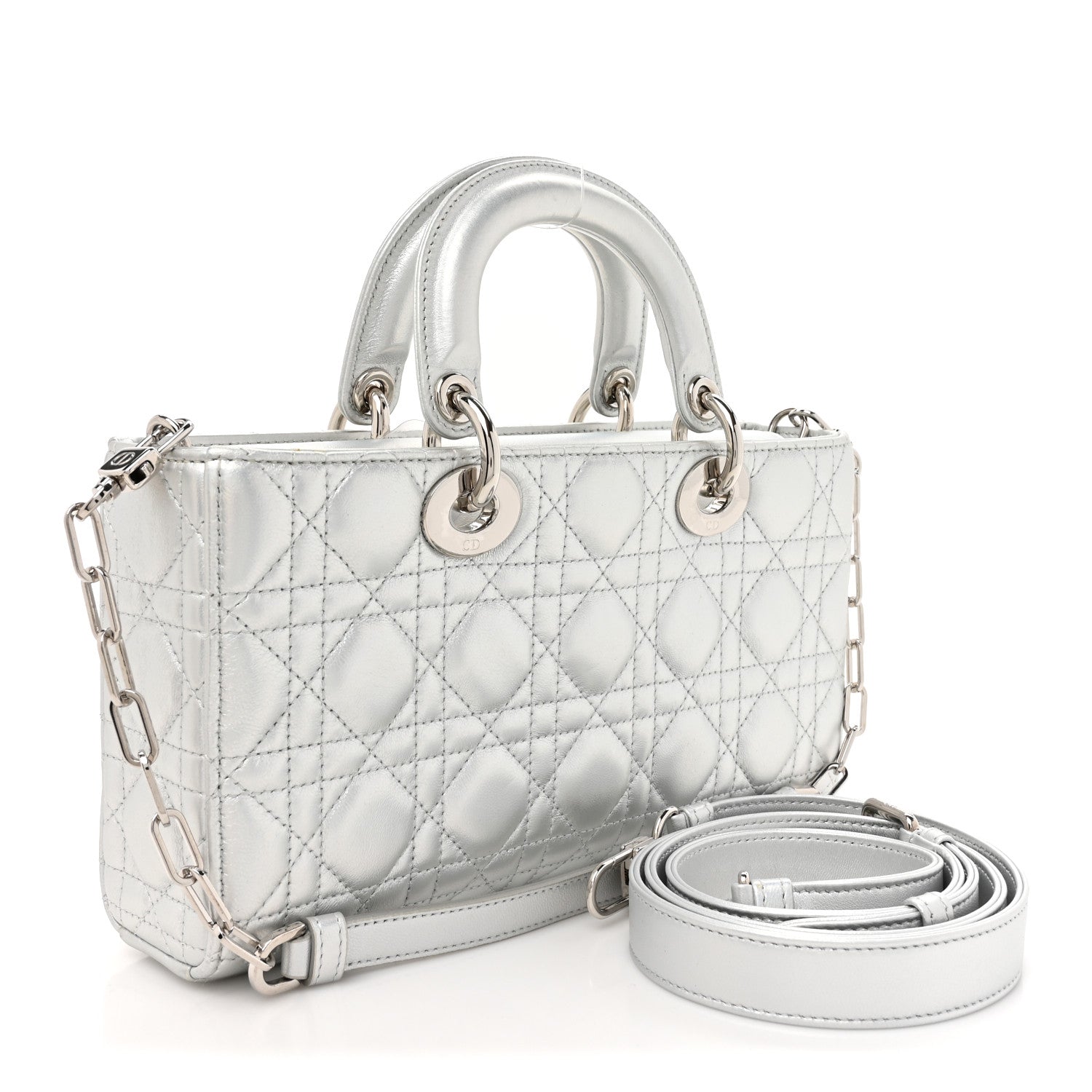 Christian Dior Metallic Lambskin Cannage Medium Lady D-Joy Silver 2 of 11