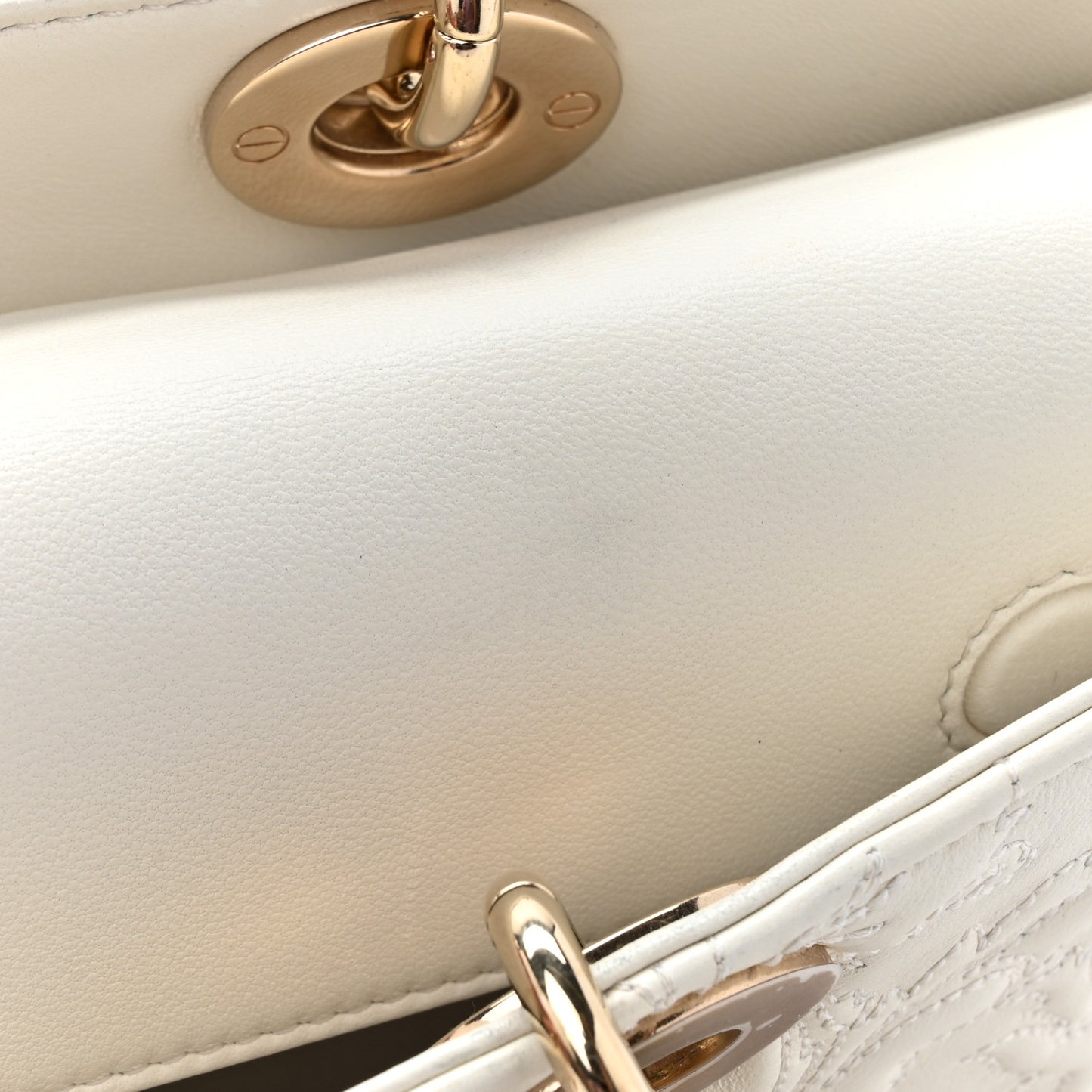 Calfskin Ornamental Embroidered Lady D-Joy White