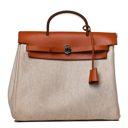 Hermes Toile Vache Calfskin Herbag 30 PM Backpack Natural 1 of 17