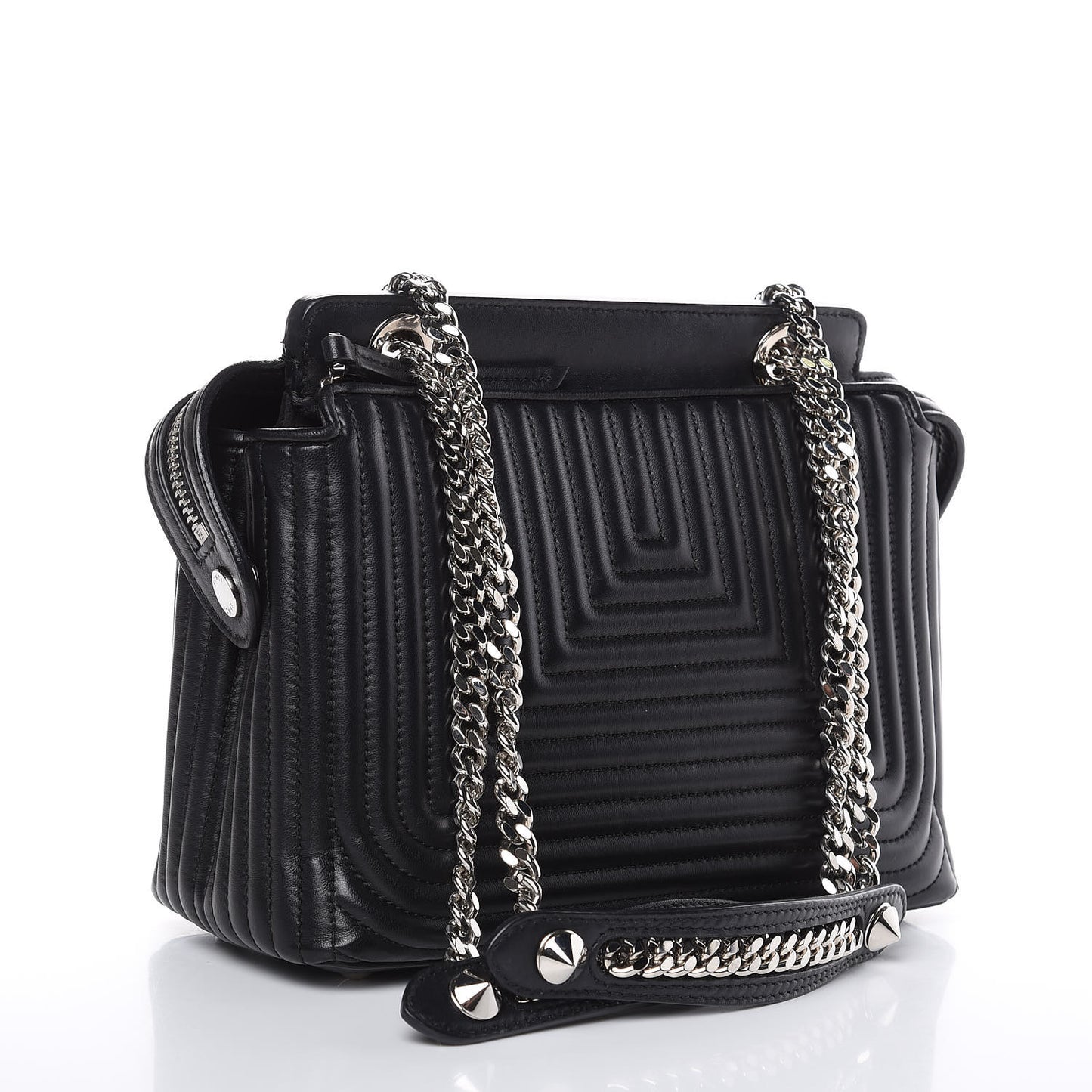 Shiny Nappa Trapuntata Chain Small DotCom Click Chain Satchel Black