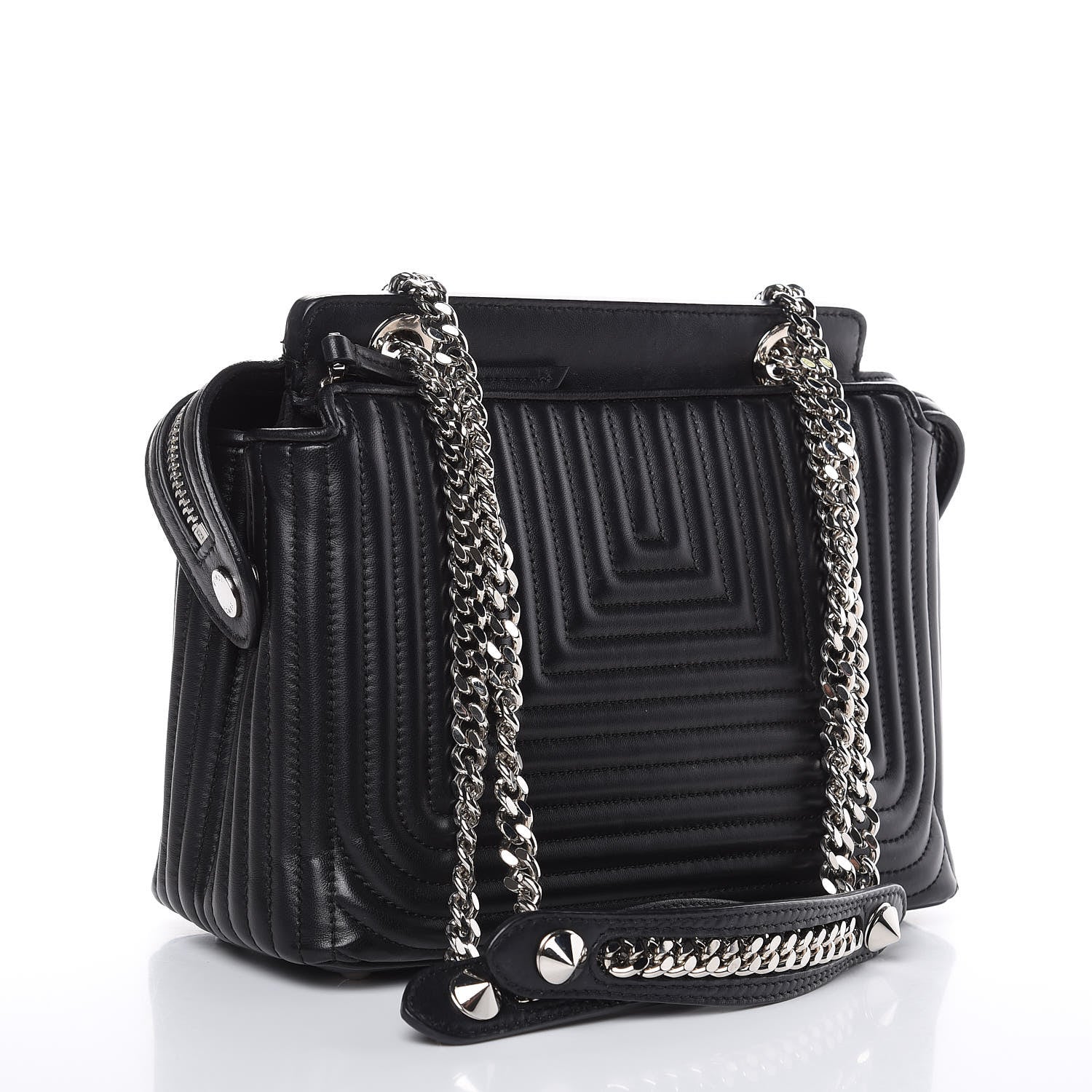 Fendi Shiny Nappa Trapuntata Chain Small DotCom Click Chain Satchel Black 3 of 13
