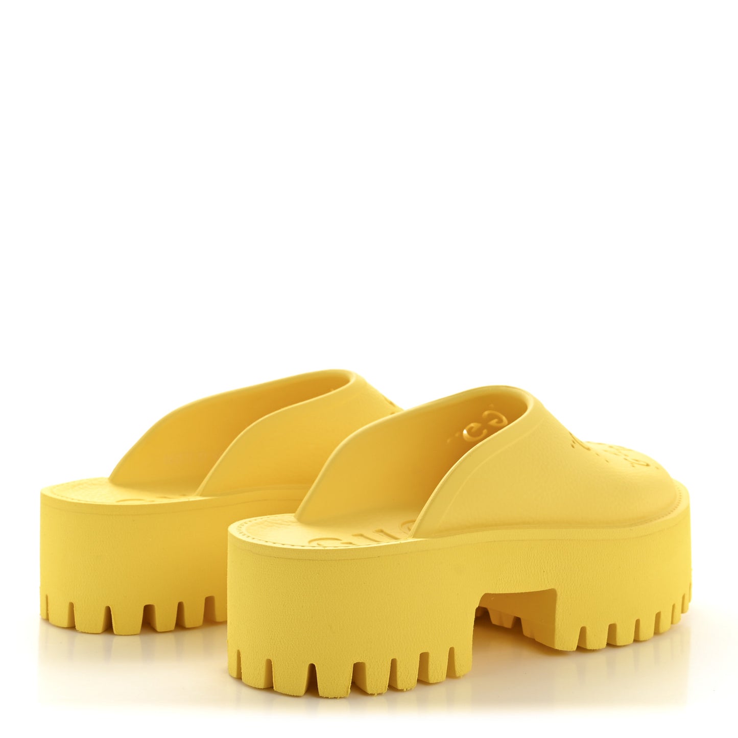 Rubber GG Monogram Perforated Elea Platform 55mm Lug Sole Sandals 37 Smile Yellow